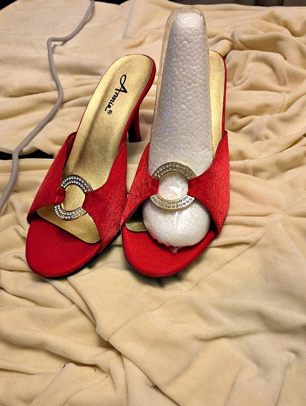 Amie Red Jeweled Buckle Heels US 8M